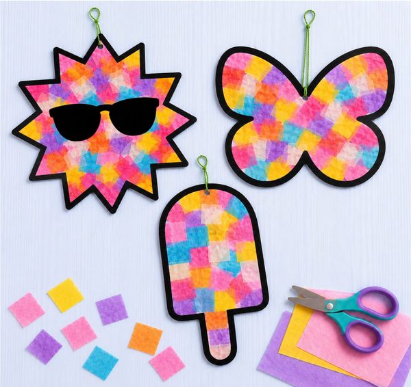 Easy Summer Mosaic Tissue Paper Crafts for Kids