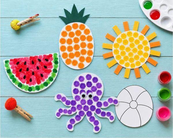 Easy Summer Pom‑Pom Dot Painting Crafts for Kids