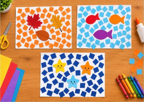 Colorful Paper Square Crafts for Kids