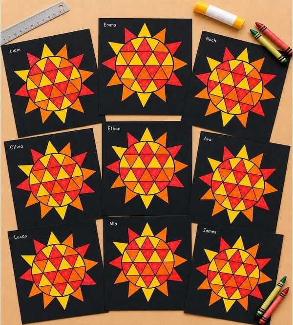Easy Geometric Paper Coloring Crafts for Kids