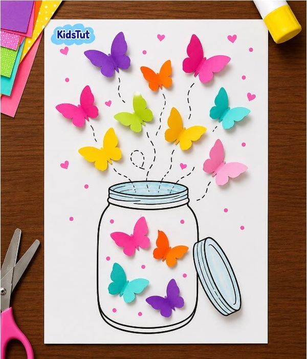 Colorful Butterfly Jar Paper Crafts for Kids