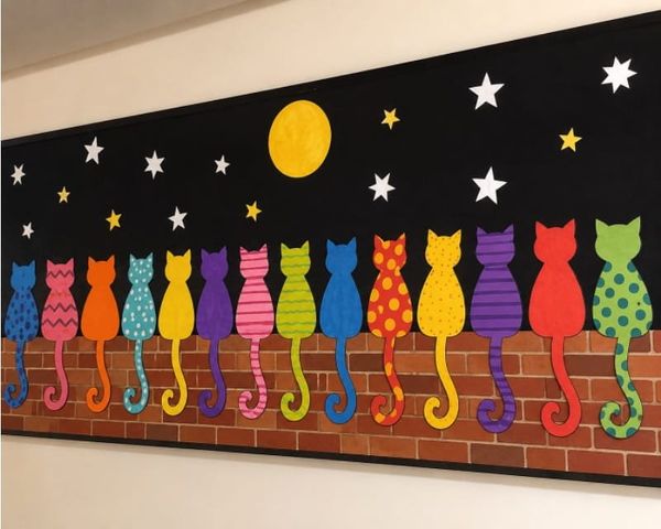 Colorful Cats with Night Sky Wall Craft
