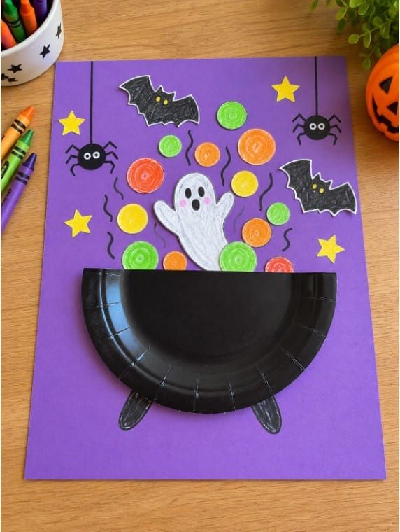 Easy Halloween Ghost Cauldron Paper Craft for Kids