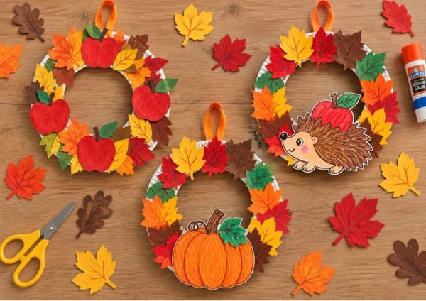 Colorful Fall Leaf Wreath Crafts for Kids