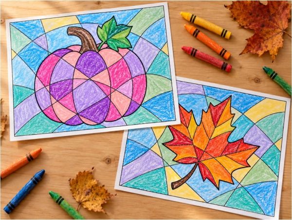 Easy Fall Stained Glass Coloring Pages for Kids
