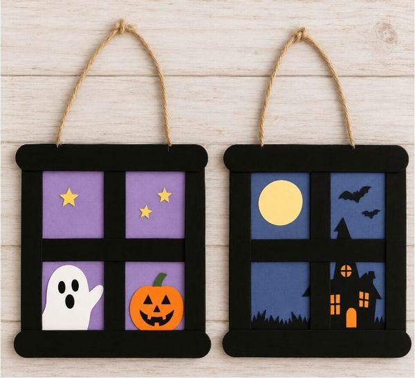 Easy Halloween Popsicle Stick Window Craft for Kids