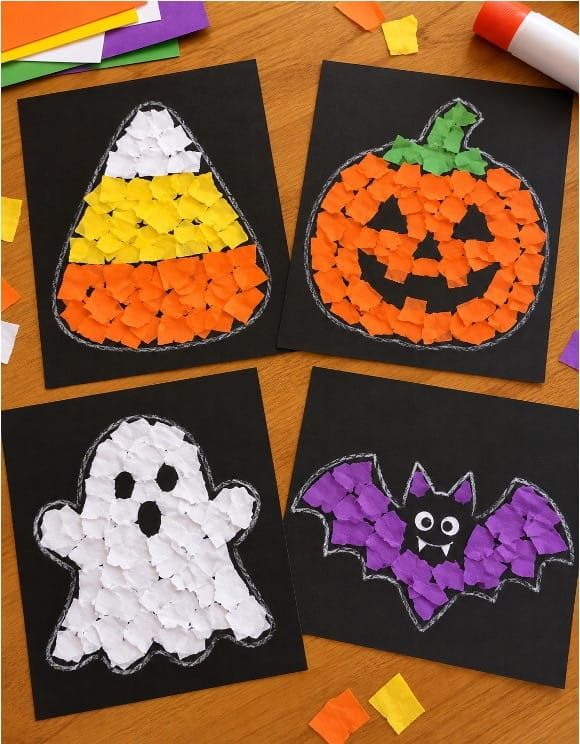 Easy Halloween Torn Paper Crafts for Kids to Make