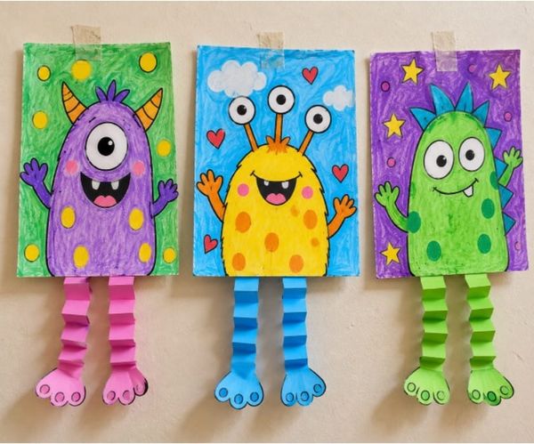 Easy Monster Paper Craft with Accordion Legs for Kids