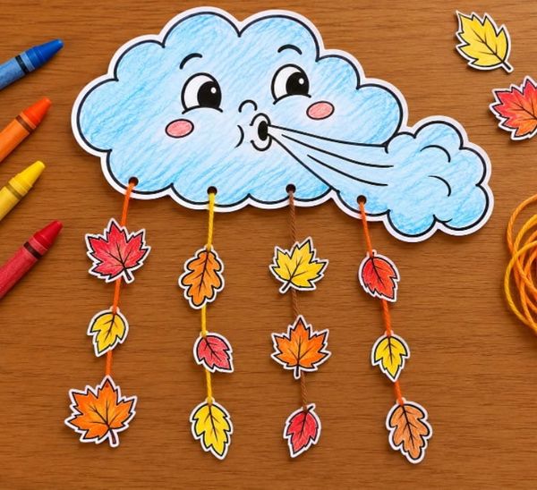 Easy Fall Wind and Leaves Hanging Craft for Kids