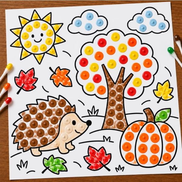 Easy Fall Scene Dot Painting Activity for Kids