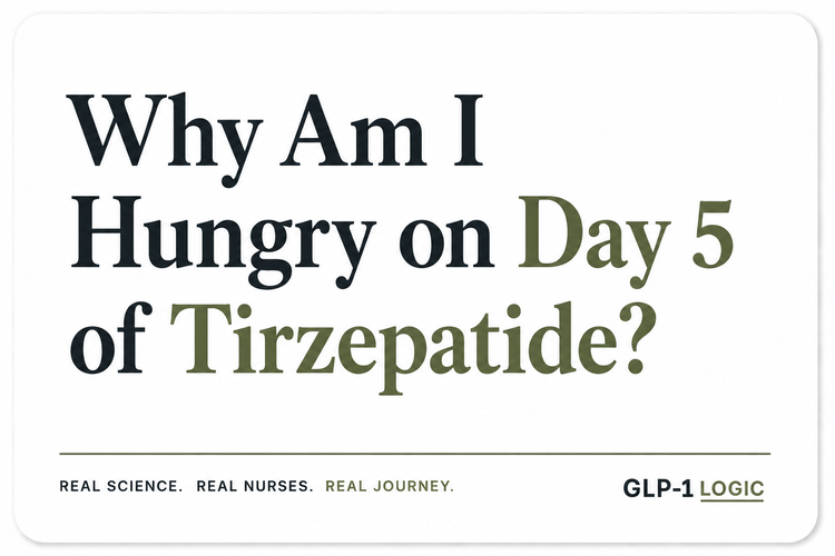 Title graphic for “Why Am I Hungry on Day 5 of Tirzepatide?” from GLP-1 Logic.
