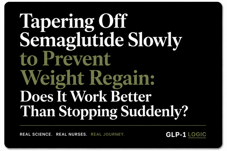Black elevated title graphic reading “Tapering Off Semaglutide Slowly to Prevent Weight Regain: Does It Work Better Than Stopping Suddenly?” from GLP-1 Logic.