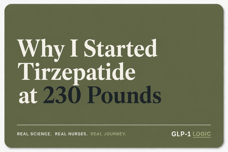 Title graphic for “Why I Started Tirzepatide at 230 Pounds” from GLP-1 Logic.