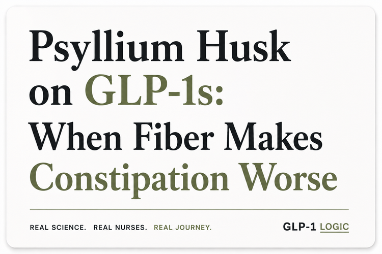 Light elevated title graphic reading “Psyllium Husk on GLP-1s: When Fiber Makes Constipation Worse” from GLP-1 Logic.