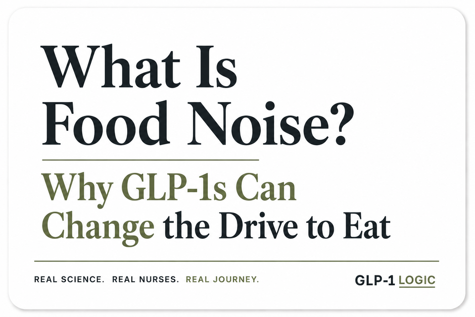 Title graphic for “What Is Food Noise? Why GLP-1s Can Change the Drive to Eat” from GLP-1 Logic.