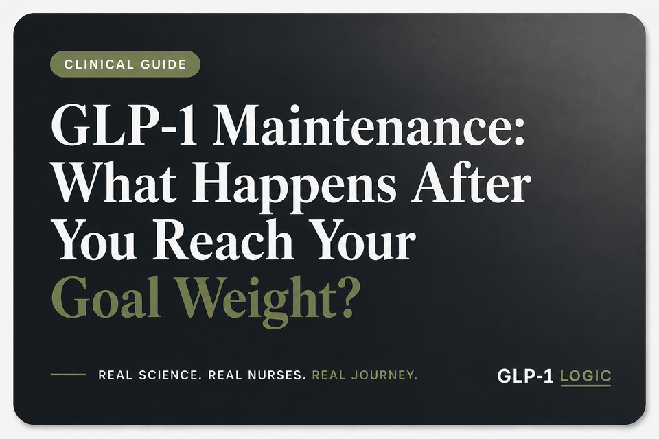 Title graphic for “GLP-1 Maintenance: What Happens After You Reach Your Goal Weight?” from GLP-1 Logic.