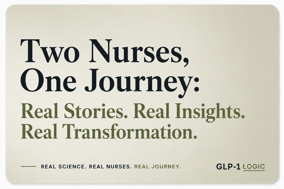 Title graphic for “Two Nurses, One Journey: Real Stories. Real Insights. Real Transformation.” from GLP-1 Logic.