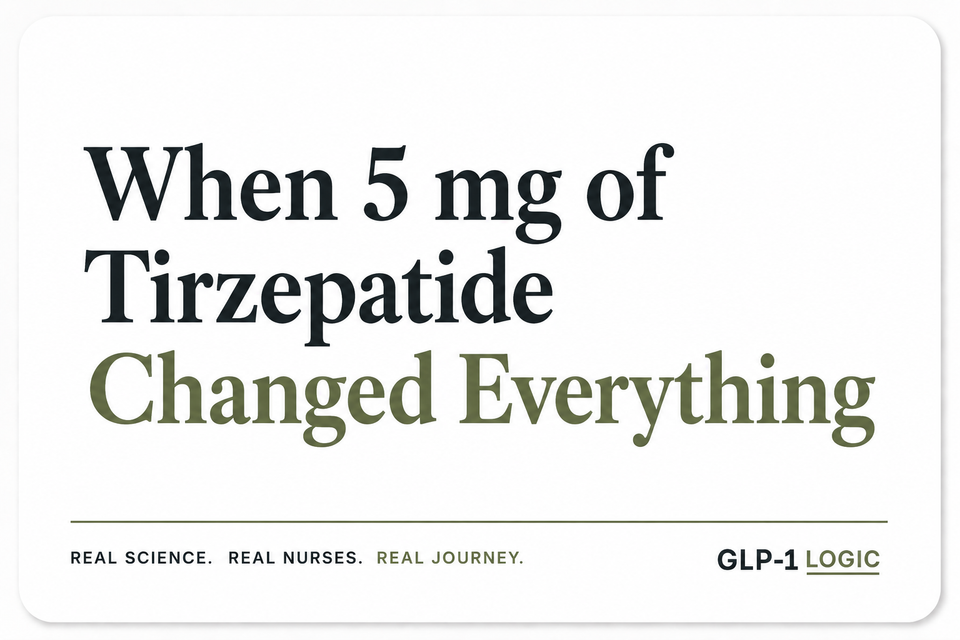 Title graphic for “When 5 mg of Tirzepatide Changed Everything” from GLP-1 Logic.