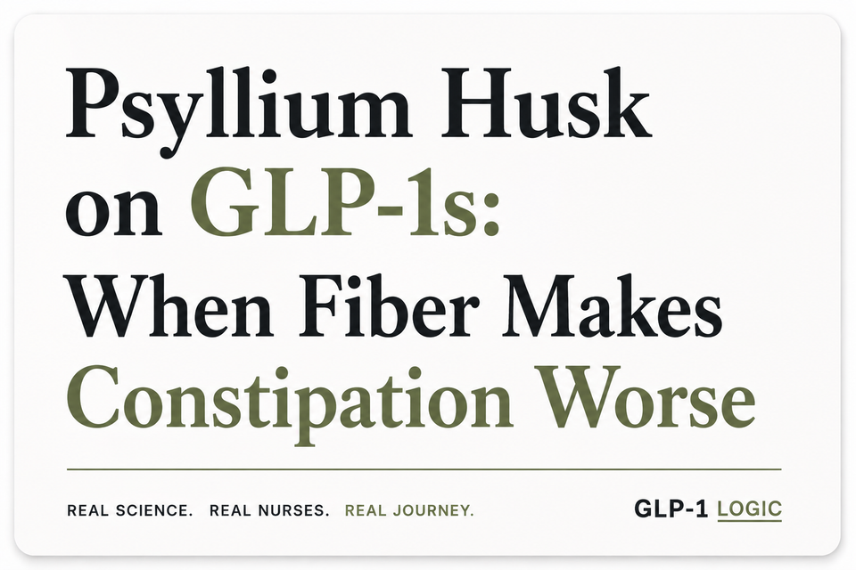 Light elevated title graphic reading “Psyllium Husk on GLP-1s: When Fiber Makes Constipation Worse” from GLP-1 Logic.