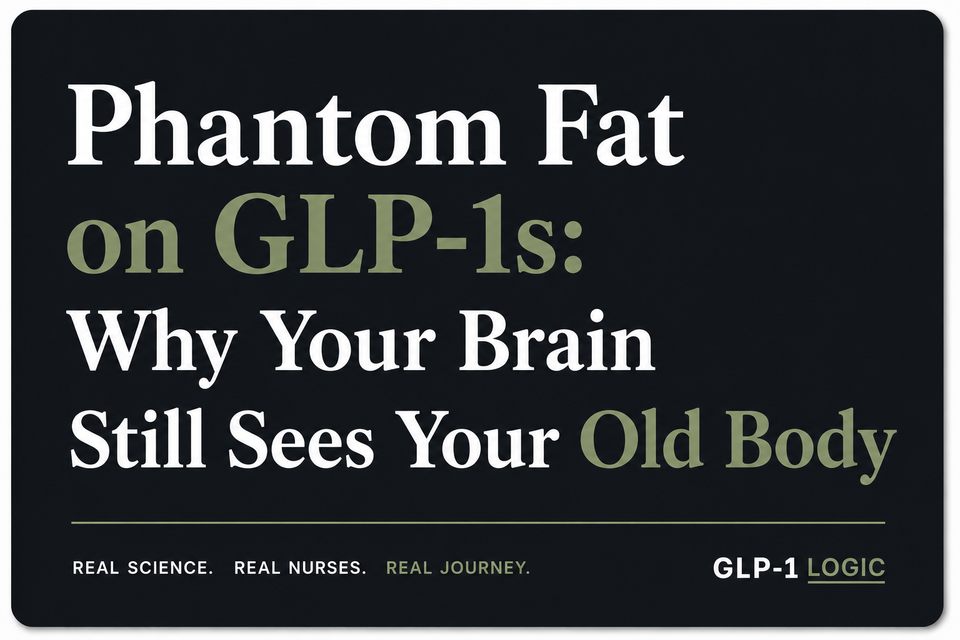 Dark elevated title graphic reading “Phantom Fat on GLP-1s: Why Your Brain Still Sees Your Old Body” from GLP-1 Logic.