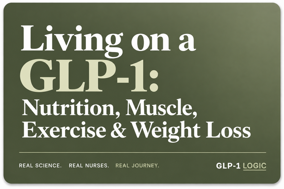 Olive elevated title graphic reading “Living on a GLP-1: Nutrition, Muscle, Exercise & Weight Loss” from GLP-1 Logic.