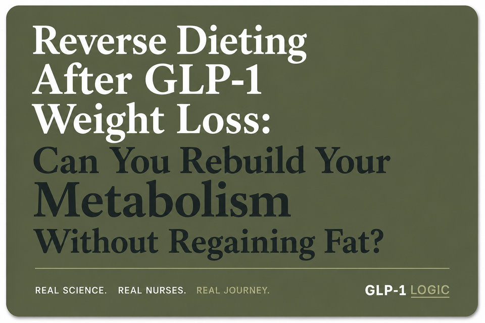 Olive elevated title graphic reading “Reverse Dieting After GLP-1 Weight Loss: Can You Rebuild Your Metabolism Without Regaining Fat?” from GLP-1 Logic.