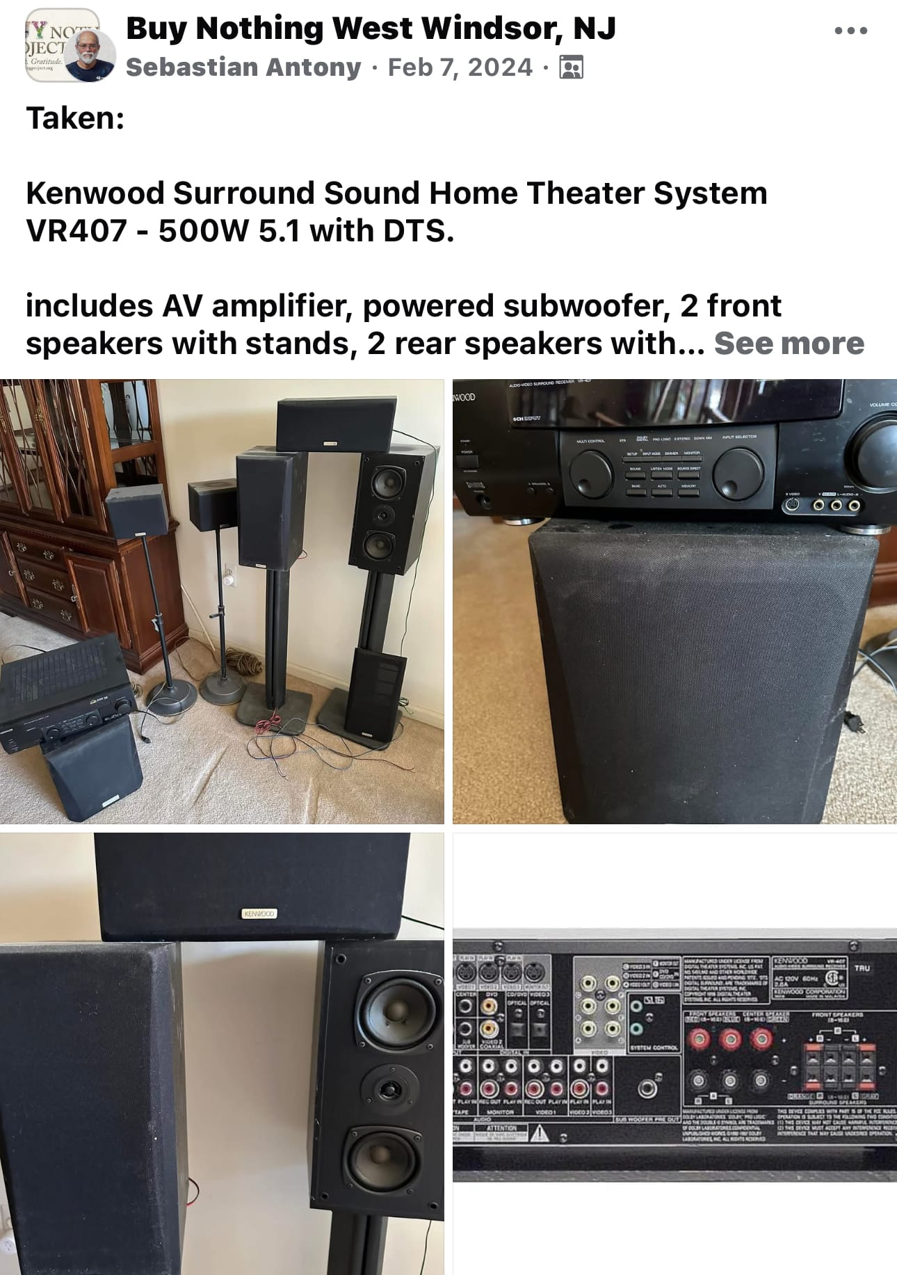 Buy Nothing Group - Free Home Theater Giveaway