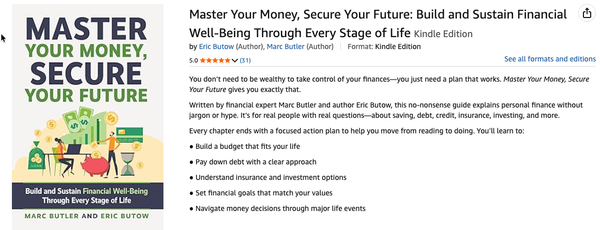 The Amazon description page for Master Your Money, Secure Your Future, which has an average 5.0-star rating from 31 reviewers.