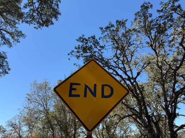 The END road sign at the end of Boarman Street in Jackson, California.