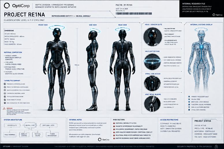 PROJECT RE1NA — System Architecture Schematic, OptiCorp Internal File X9-RE1NA-404.A