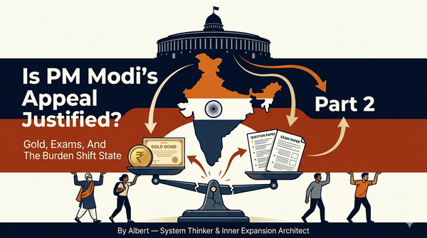 Part 2 of a systems-level audit of PM Modi's appeals. From failed manufacturing to SGB tax shocks and NEET paper leaks, who really pays when the system fails – citizens or the state?