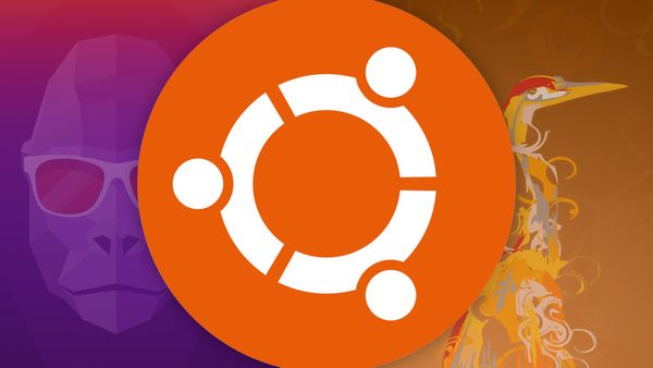 Ubuntu logo with Groovy Gorilla and Hardy Heron wallpapers.