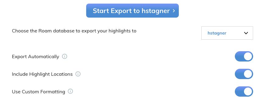 Readwise Roam Export Options