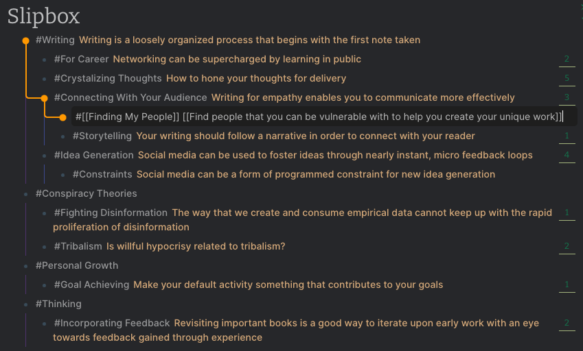 New Permanent Note Entry in Slipbox