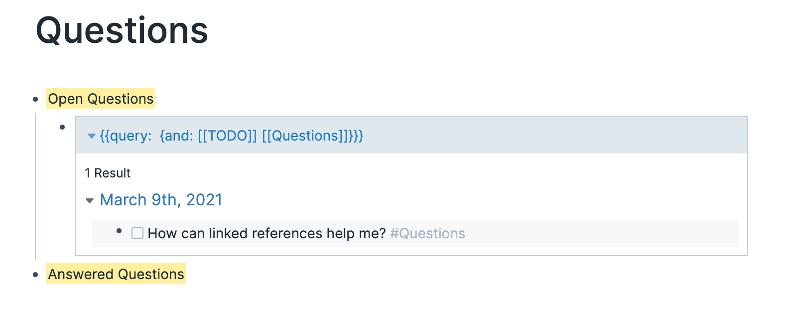 Query: TODO and Questions