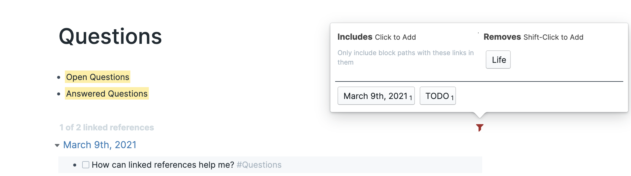 Filtering the Questions Page