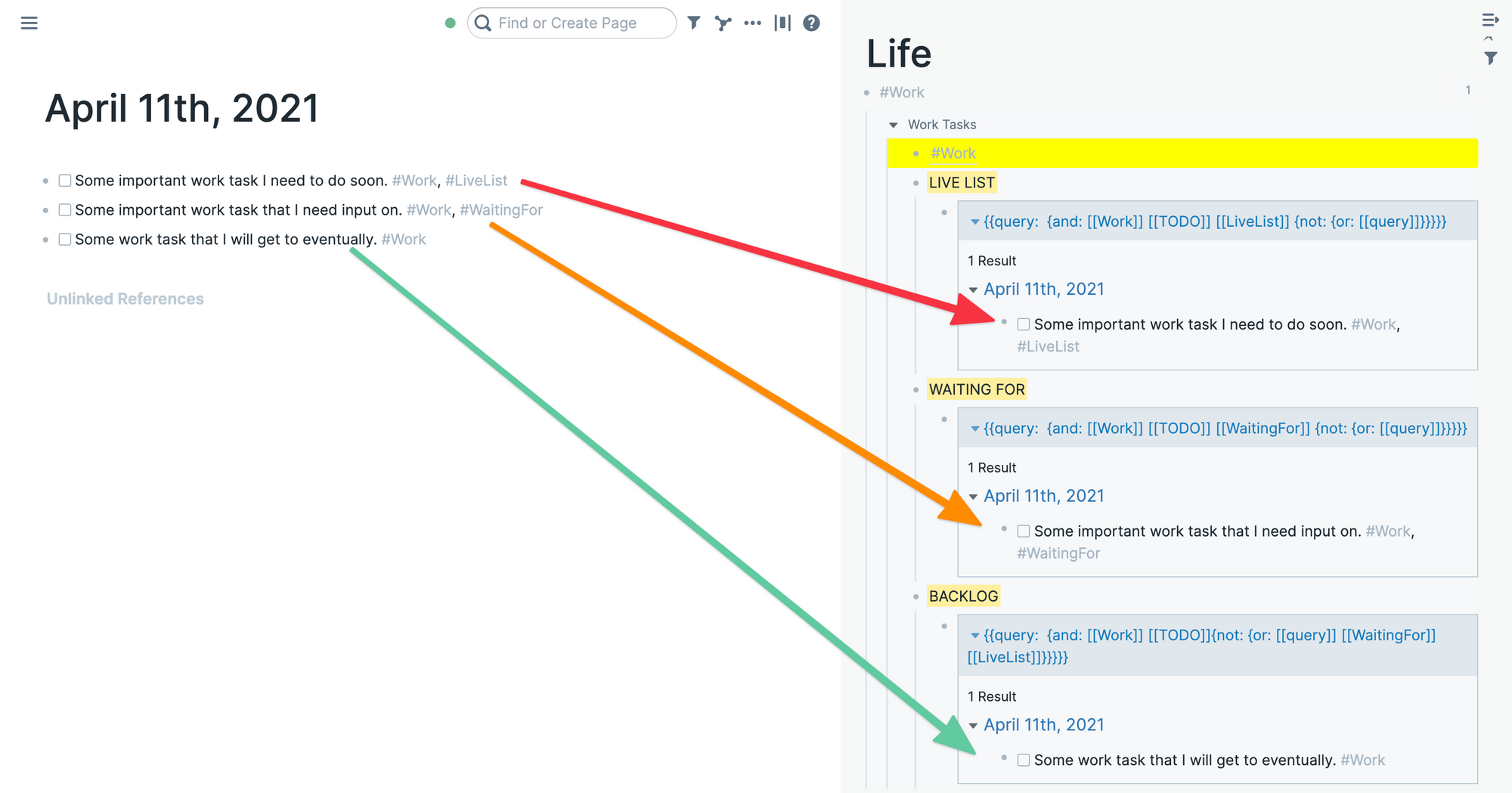 TODO Items Under the Life Navigation Page