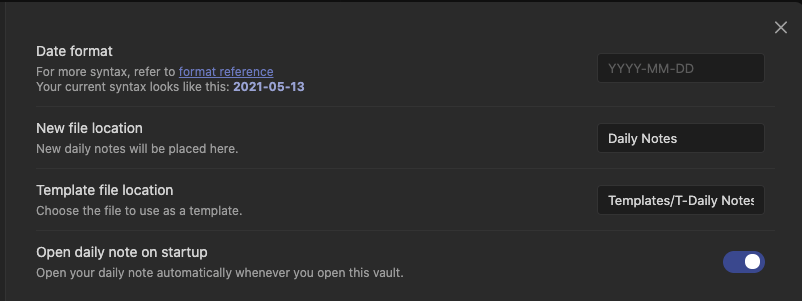 Obsidian Daily Note Plugin Settings