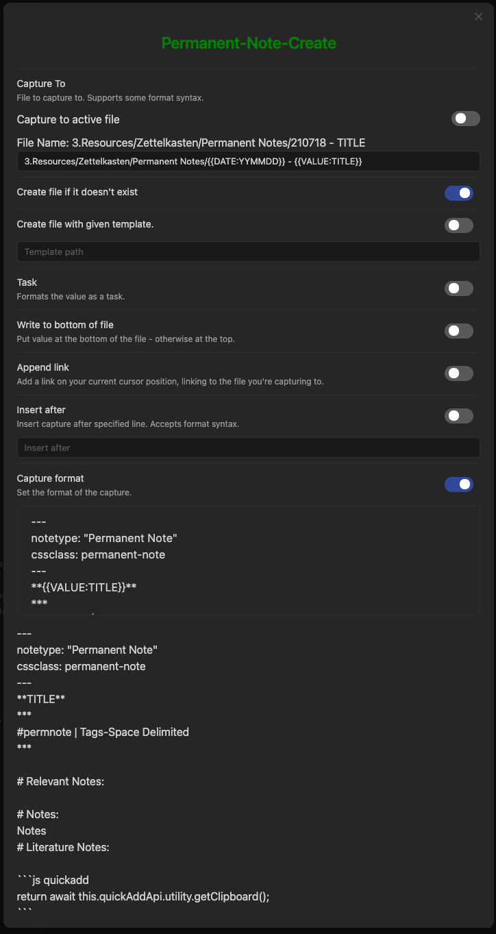 QuickAdd Choice Settings