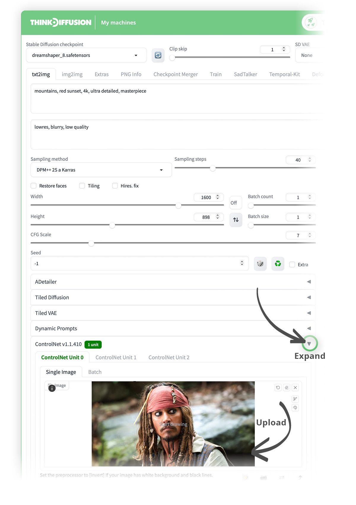 Finding your ControlNet settings using ThinkDiffusion