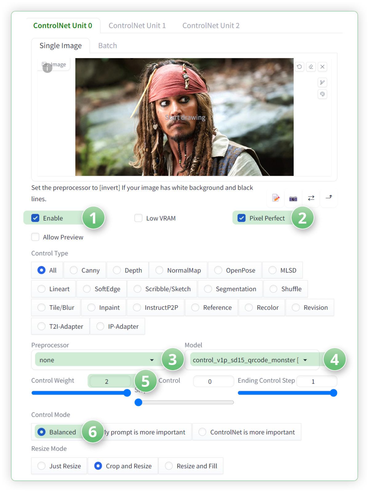 ControlNet settings with QRcode Monster using ThinkDiffusion