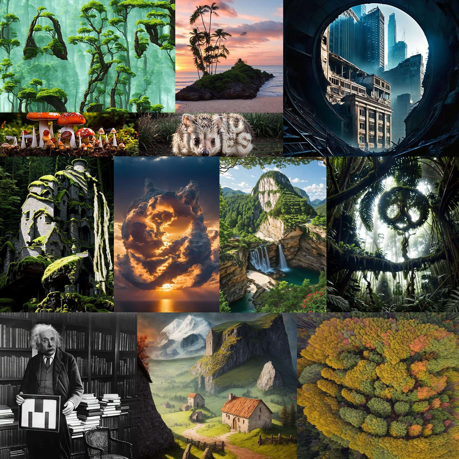 Montage of hidden faces and text using ControlNet QR Code Monster. From Think Diffusion and Stable Diffusion.