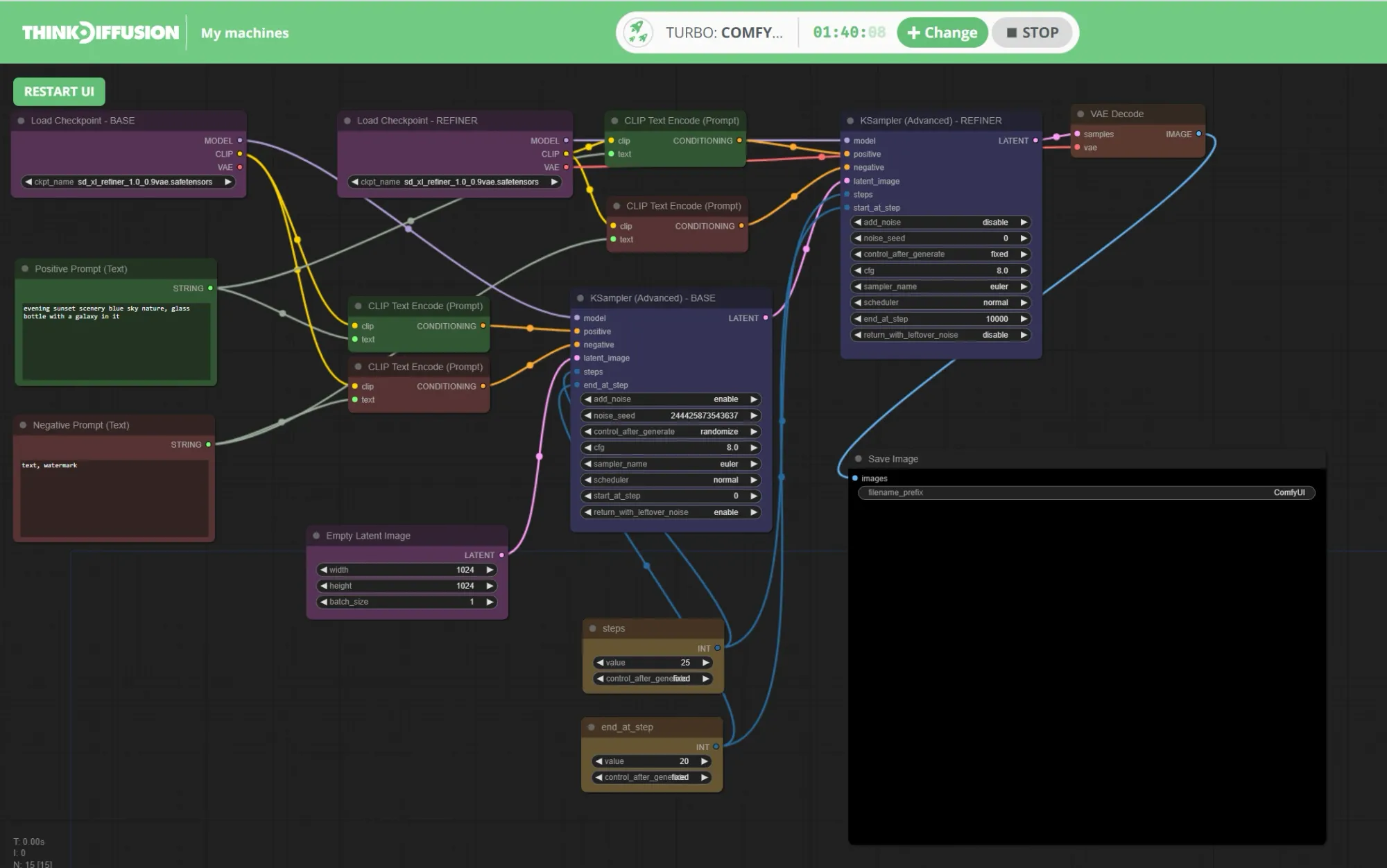 Think Diffusion Stable Diffusion ComfyUI Workflows using SDXL node view