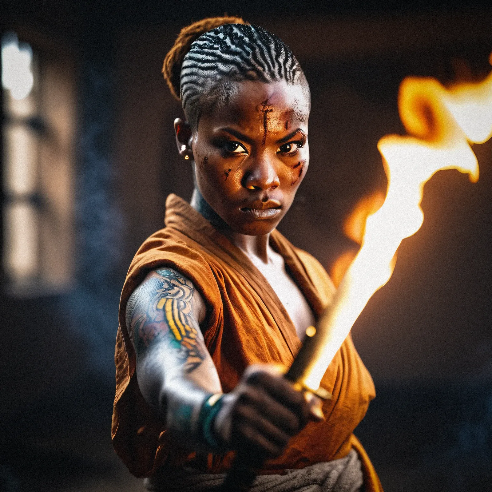 A super simple LoRA training guide on Kohya with Stable Diffusion on Think Diffusion - woman with a flaming weapon