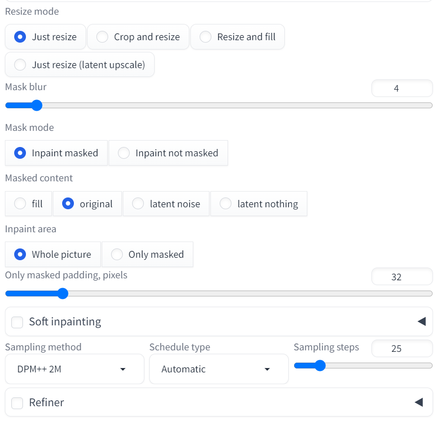 Automatic1111 settings for Inpainting