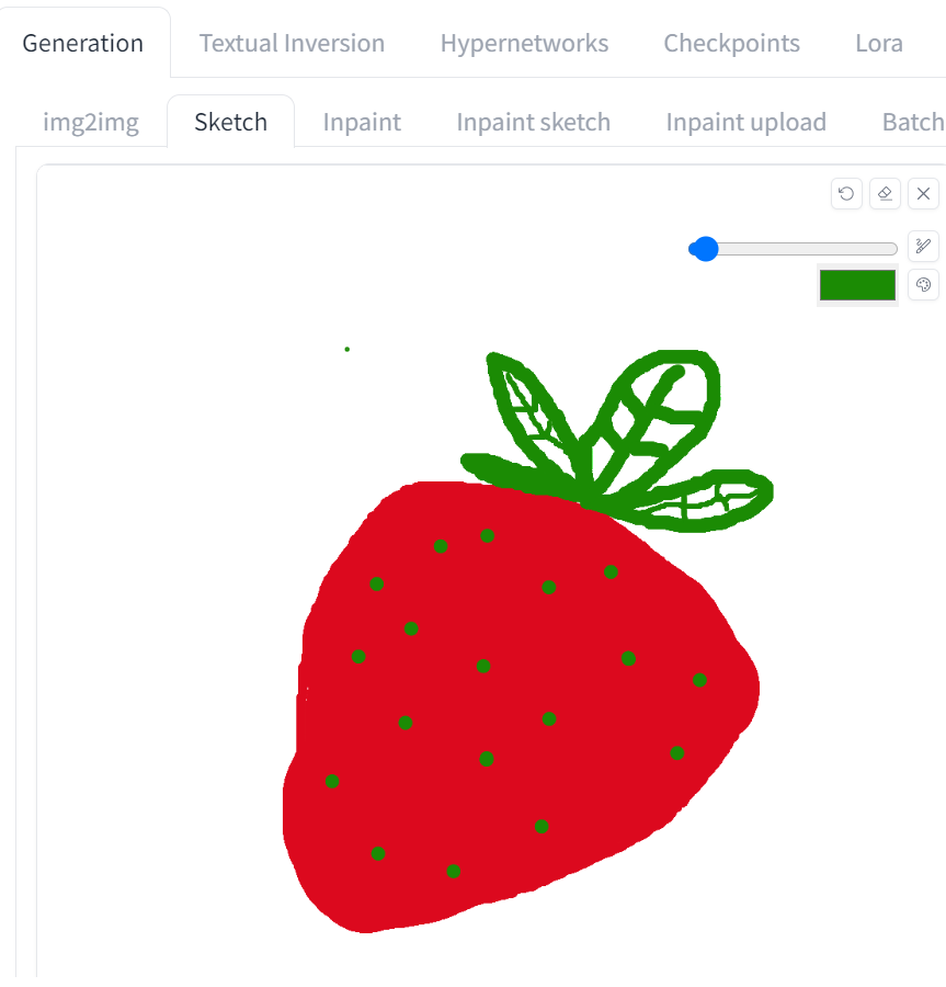 Sketching a strawberry in Img2Img Sketch tab in Automatic1111