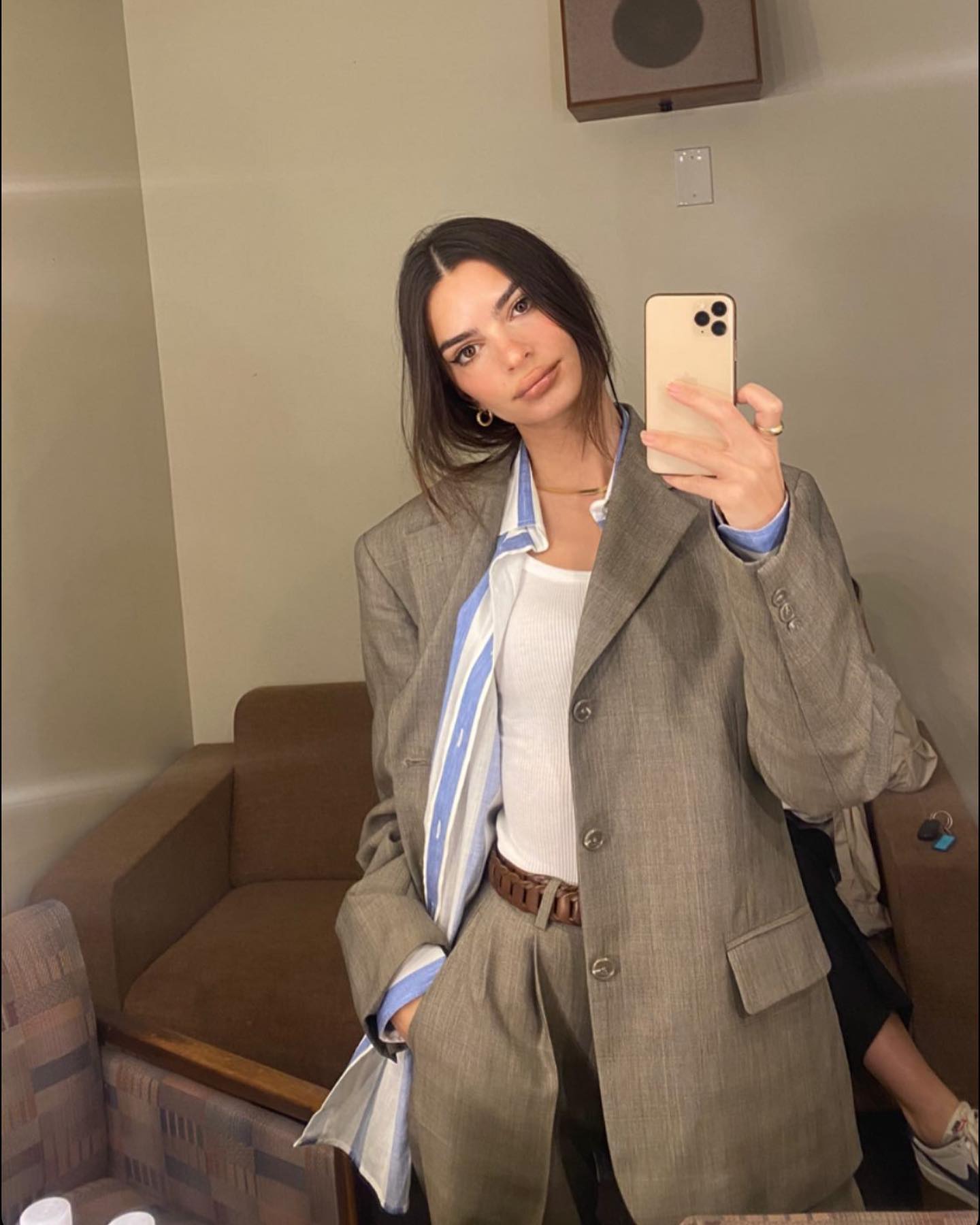 Model Emily Ratajkowski in a Havre Studio suit