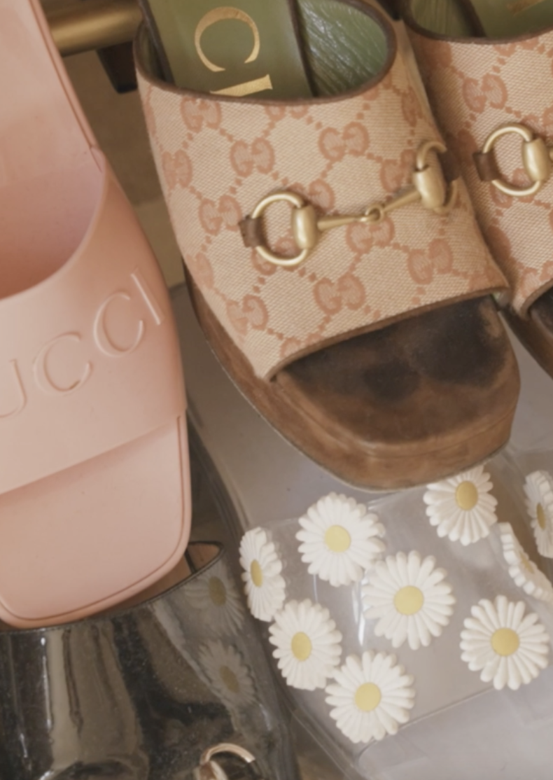 Close-up of Gucci mules