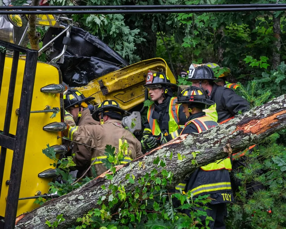 Driver trapped for 2.5 hours after Brookline logging truck accident