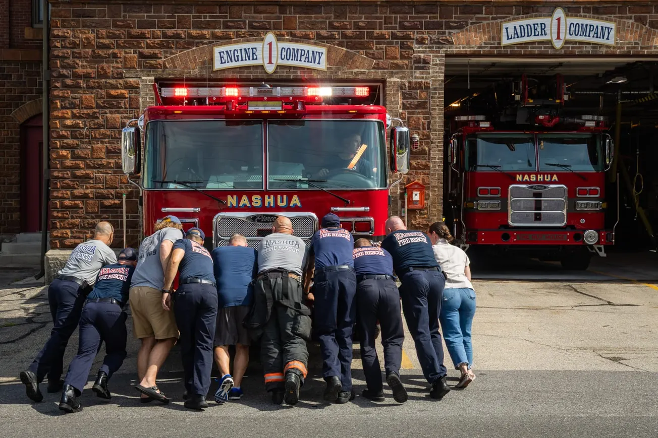 Nashua Firefighters Welcome New Engine 1 With Traditional Push-In Ceremony